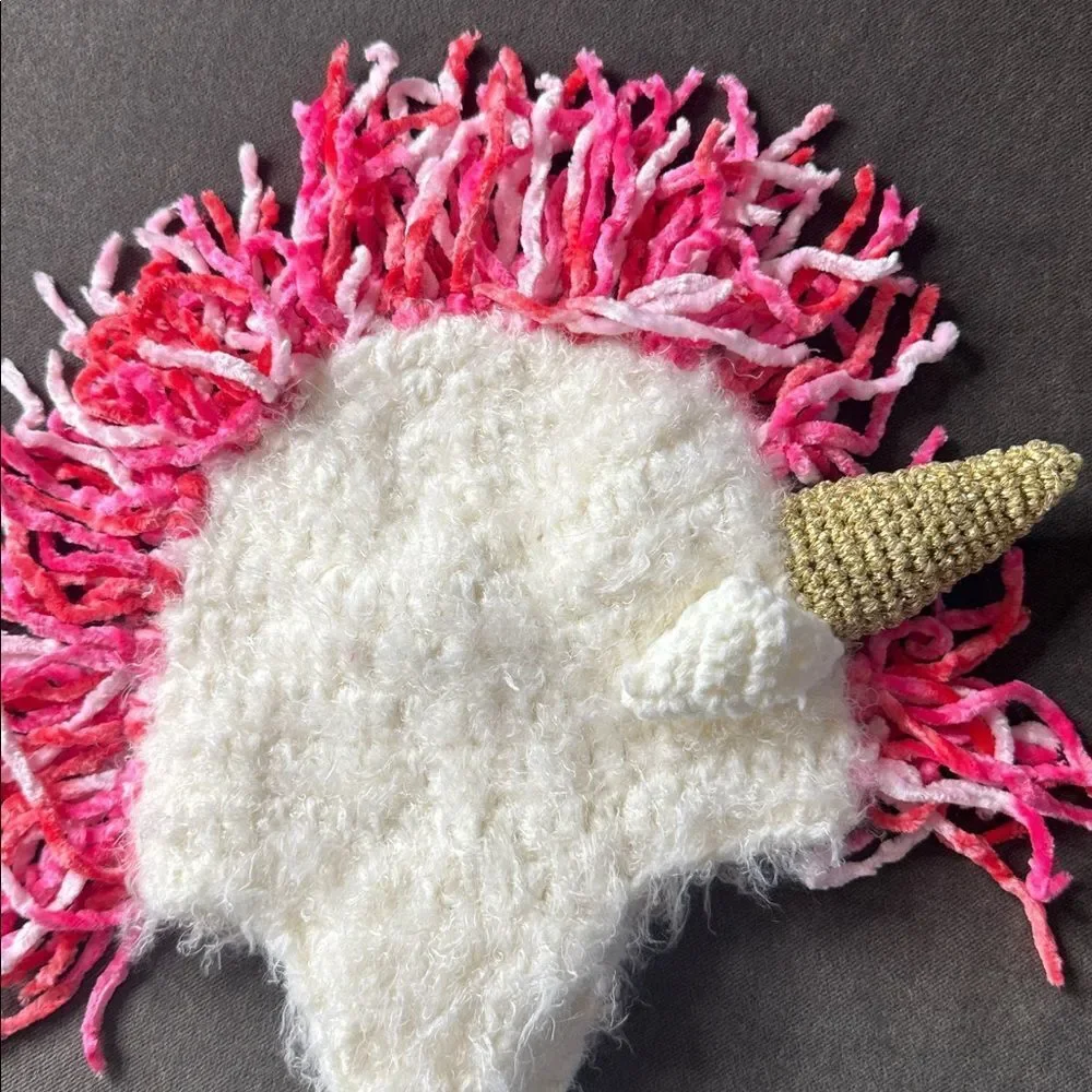 Daisy Baby Girls Infant Unicorn Beanie Hat White Pink Photography 0-6 month NWT